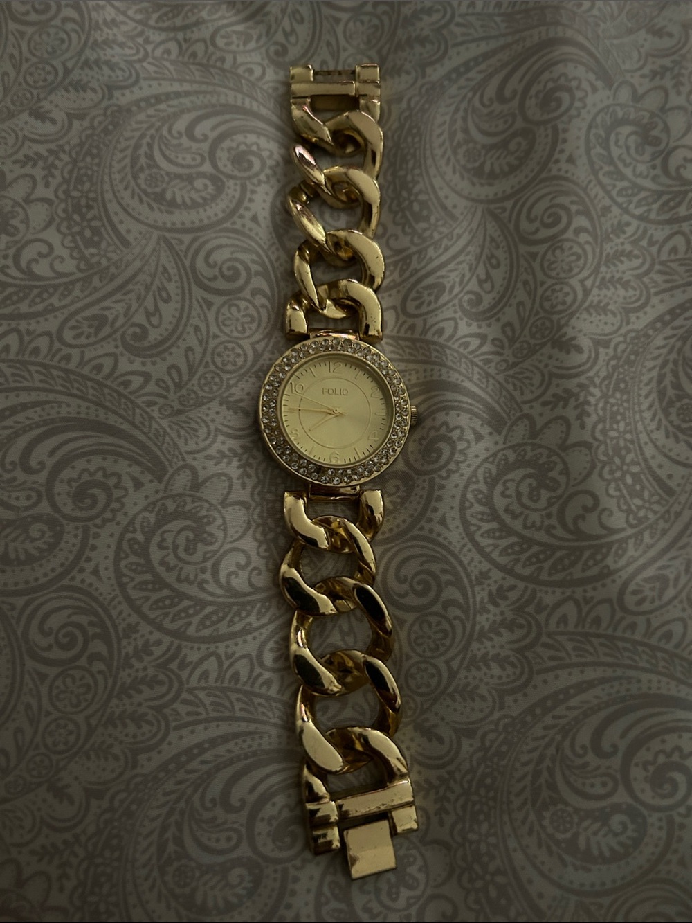Folio Gold Chain-Link Women's Watch with Crystal Bezel